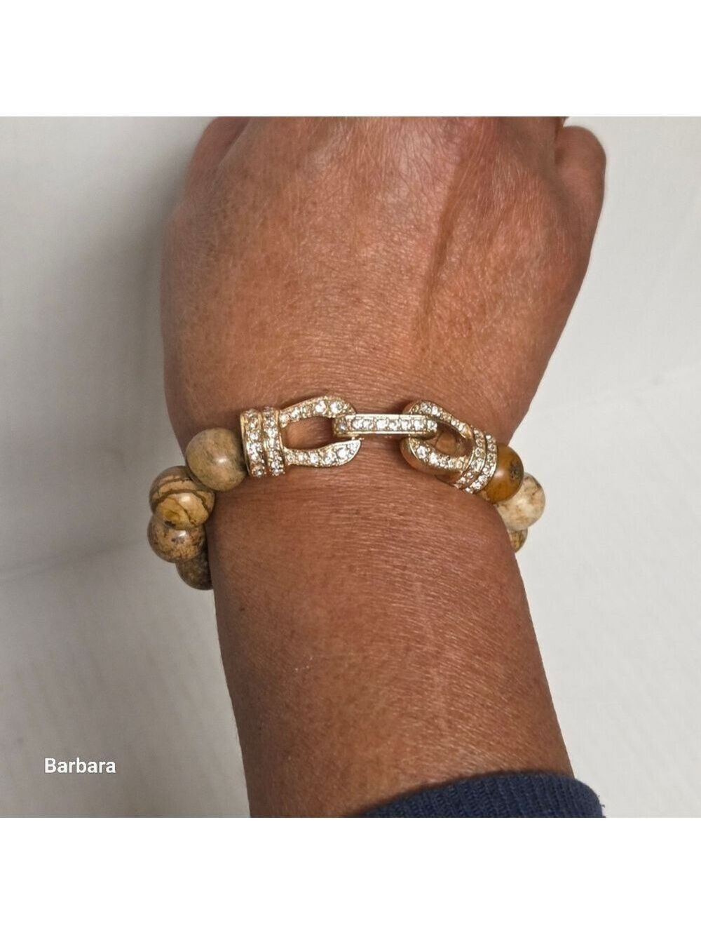 CN Desert Jasper Stone and Crystal Stretch Bracelet